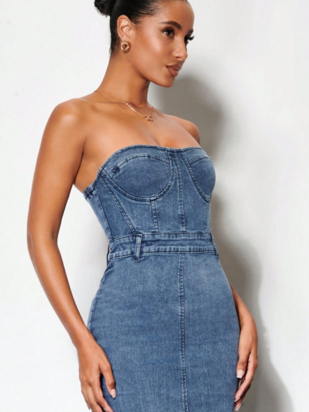 🪷NWT SHEIN BAE Denim Strapless Backless Bustier Dress, XL, US 12 - Picture 3 of 14